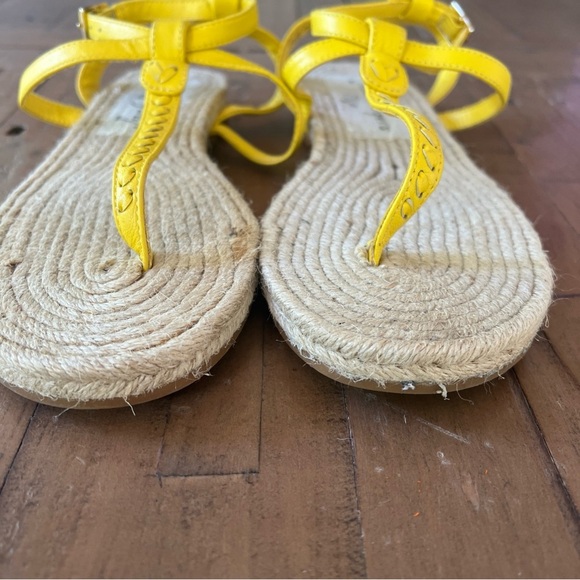 JACK ROGERS Evie Espadrille Sandal Thong Ankle Strap Leather Jute Yellow 7 - Picture 4 of 10